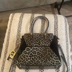 Ameri Mode Leopard Print Satchel with Black Patent Trim NWT